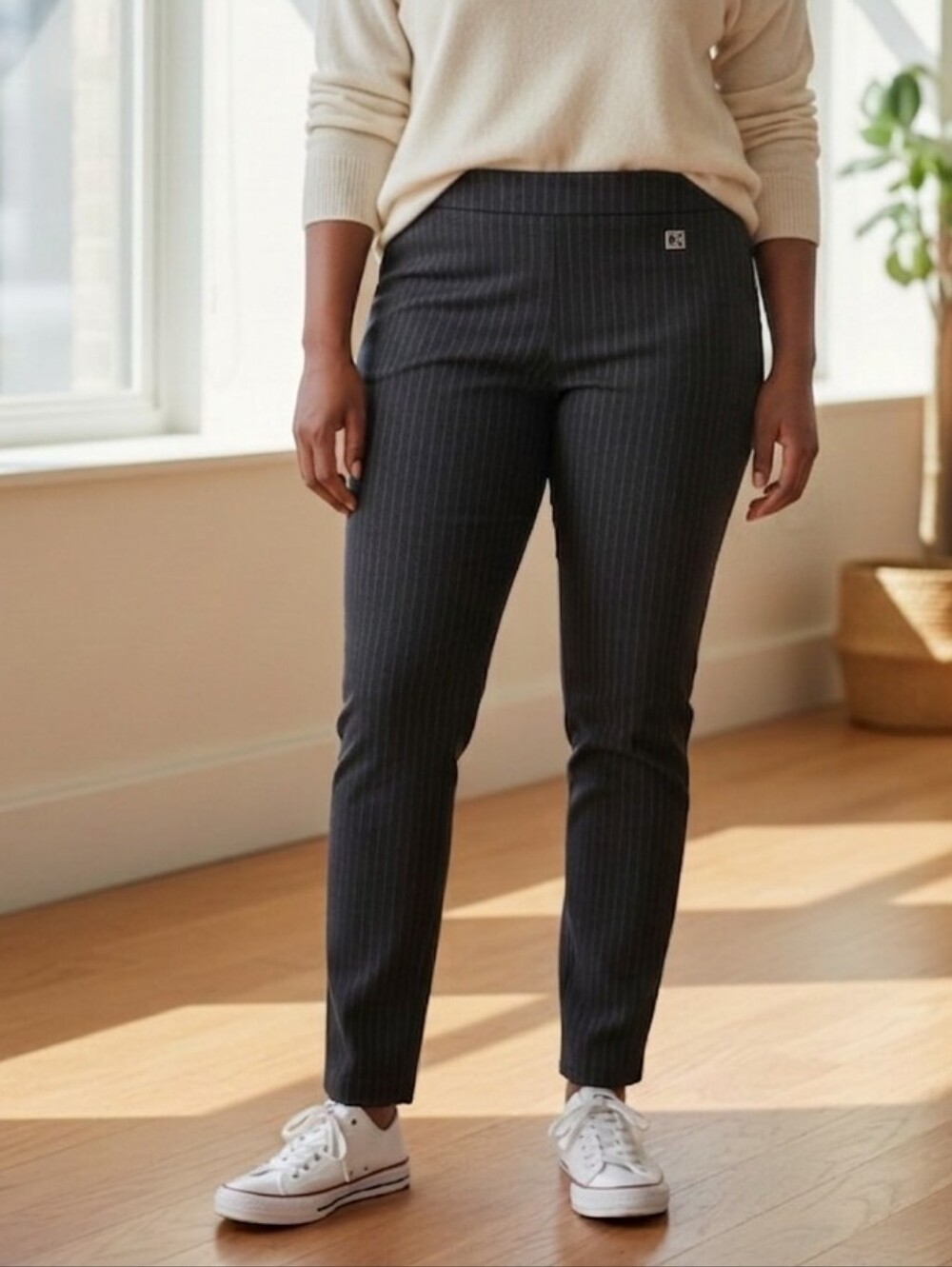 Calvin Klein Black Ultimate Stretch Pinstripe Women's Slim-Fit Trousers